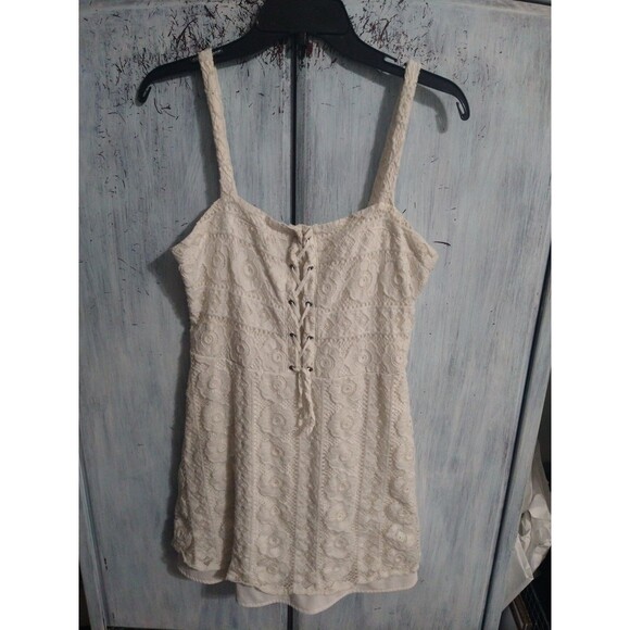 Aeropostale SleevelessSun Dress Xl Cream Embroider Lace Boho Cottagecore Feminin - Picture 1 of 10